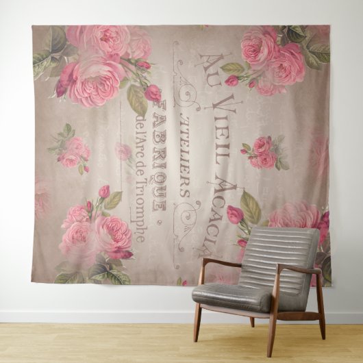 タペストリーのフランスのなバラのぼろぼろのシックなヴィンテージは上がりました タペストリー (インサイチュ(横))