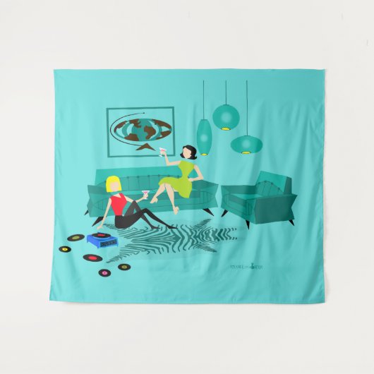 タペストリーのレトロの女の子の夜 タペストリー (正面(横))