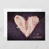 タペストリーの針の郵便はがきとのかわいいピンクのウールのハート シーズンポストカード (正面/裏面)