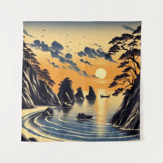 タペストリーサンセット日本の海ビーチアート タペストリー (正面)