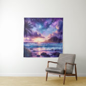 タペストリーパープルサンセットトロピカルビーチムーンアート タペストリー (インサイチュ)