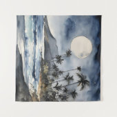 タペストリーフルムーンウォーターカラートロピカルビーチパームズ タペストリー (正面(横))