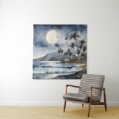 タペストリーフルムーンウォーターカラートロピカルビーチパームズ タペストリー (インサイチュ)