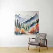 タペストリー水の色の山の木々秋自然 タペストリー (インサイチュ)