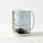 タホモノグラムの湖の水彩風景 コーヒーマグカップ (正面右)