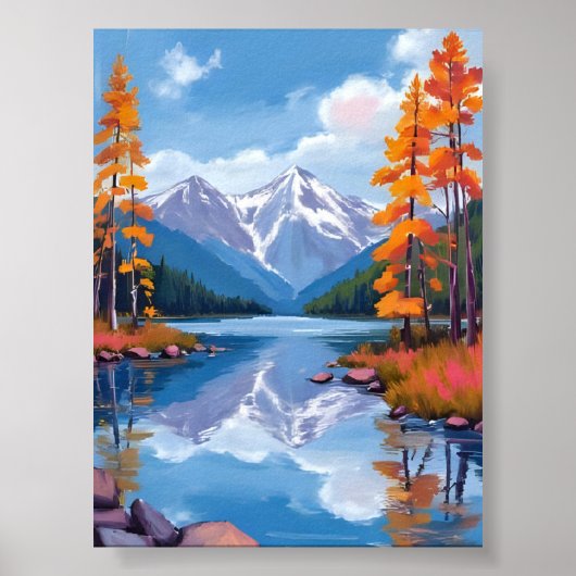 タホー湖の秋 | 秋の葉の絵を描山 ポスター (正面)