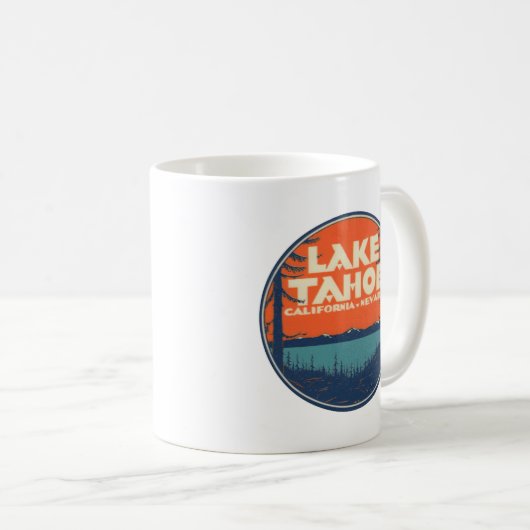 タホ湖のヴィンテージ旅行デカールのデザイン コーヒーマグカップ (正面右)