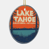 タホ湖のヴィンテージ旅行デカールのデザイン セラミックオーナメント (右)