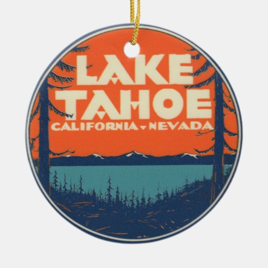 タホ湖のヴィンテージ旅行デカールのデザイン セラミックオーナメント (正面)