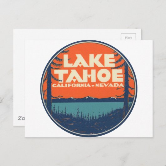 タホ湖のヴィンテージ旅行デカールのデザイン ポストカード (正面/裏面)