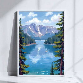 タホ湖の山々絵画 ポスター