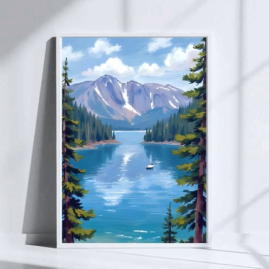 タホ湖の山々絵画 ポスター