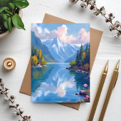 タホ湖の山々 水彩画 ナチュラルアート ポストカード