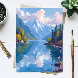 タホ湖の山々 水彩画 ナチュラルアート ポストカード