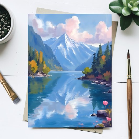タホ湖の山々 水彩画 ナチュラルアート ポストカード