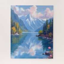 タホ湖の山々 水彩画 自然の絵画