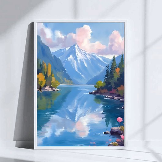 タホ湖の山々 水彩画 自然の絵画 ポスター