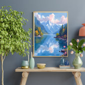 タホ湖の山々 水彩画 自然の絵画 ポスター