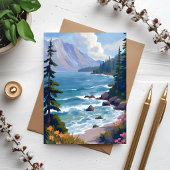 タホ湖の潮の水彩画旅行アート ポストカード