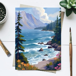 タホ湖の潮の水彩画旅行アート ポストカード