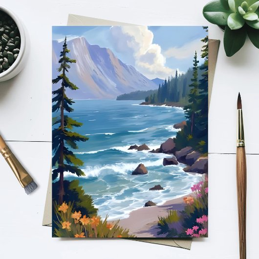 タホ湖の潮の水彩画旅行アート ポストカード