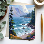 タホ湖の潮の水彩画旅行アート ポストカード