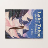 タホ湖シエラネバダヴィンテージスキーポスター ジグソーパズル (横)