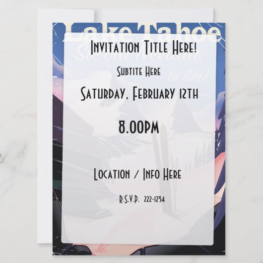 タホ湖シエラネバダヴィンテージスキーポスター 招待状 (裏面)