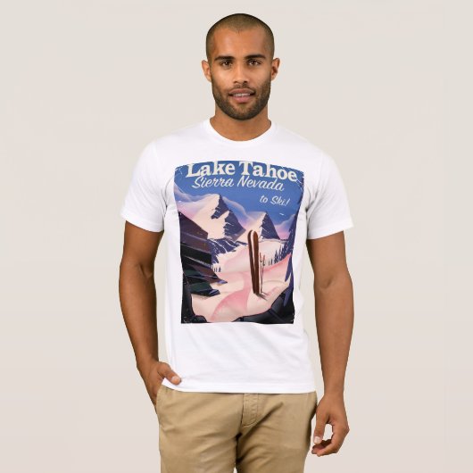 タホ湖シエラネバダヴィンテージスキーポスター Tシャツ (正面フル)