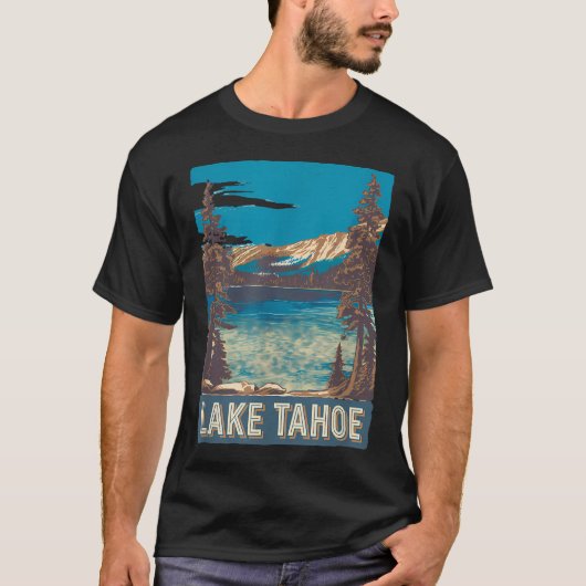 タホ湖ビンテージ風景山岳 Tシャツ (正面)