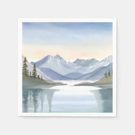 タホ湖 | 水彩画の山の風景 スタンダードカクテルナプキン