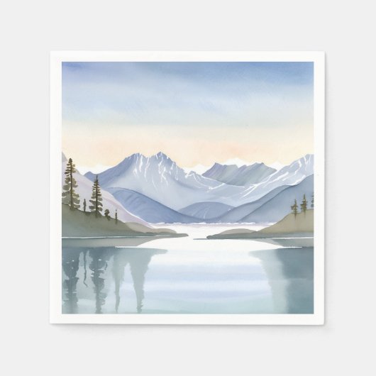 タホ湖 | 水彩画の山の風景 スタンダードカクテルナプキン (正面)