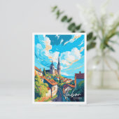 タボールチェコヴィンテージ旅行イラストレーション ポストカード (スタンド正面)