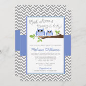 タマキビのフクロウの灰色のシェブロンの女の子のベビーシャワー 招待状 (正面/裏面)