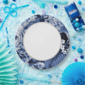 タマキビの青いヴィンテージの花のToileの生地No.1 ペーパープレート (パーティー)