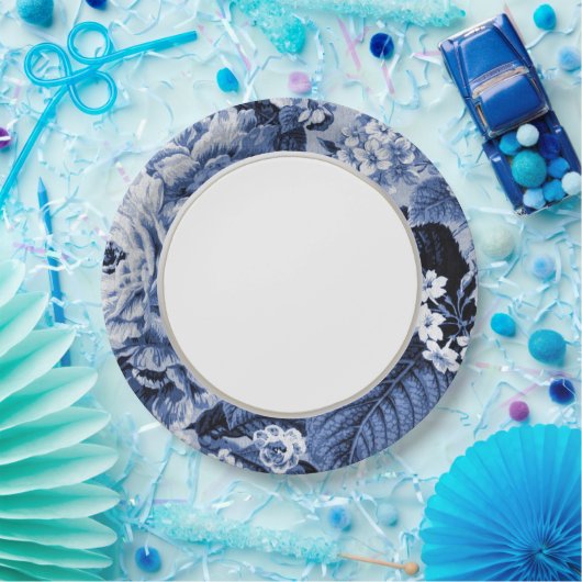 タマキビの青いヴィンテージの花のToileの生地No.1 ペーパープレート (パーティー)