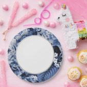 タマキビの青いヴィンテージの花のToileの生地No.1 ペーパープレート (パーティー)