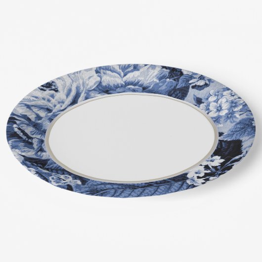 タマキビの青いヴィンテージの花のToileの生地No.1 ペーパープレート (アングル)