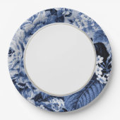 タマキビの青いヴィンテージの花のToileの生地No.1 ペーパープレート (正面)