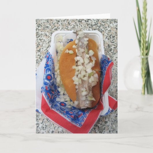 タマネギのメッセージカードが付いているオランダのBroodjeのニシン カード (正面)