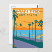 タマラックサーフビーチカリフォルニアトラベルアートヴィンテージ ポストカード (正面/裏面)