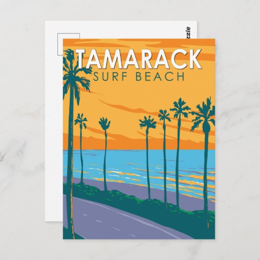 タマラックサーフビーチカリフォルニアトラベルアートヴィンテージ ポストカード (正面/裏面)