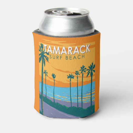 タマラックサーフビーチカリフォルニアトラベルアートヴィンテージ 缶クーラー (缶裏面)