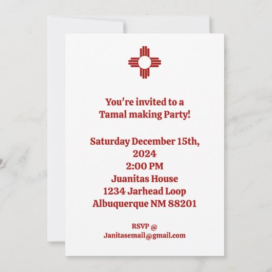 タマリタマールツィアフラワータマレス 招待状 (裏面)