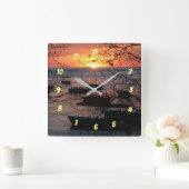 タマリンドの燃えるようなコスタリカの夕焼け スクエア壁時計 (ホーム)