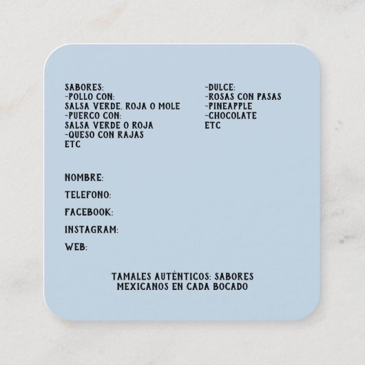 タマレス スクエア名刺 (裏面)