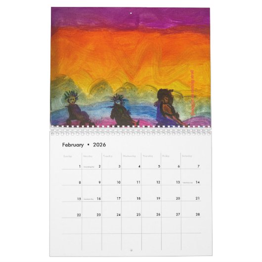 タマール・レインの絵が多く描かれたアート・カレンダー。 カレンダー (2月 2026)