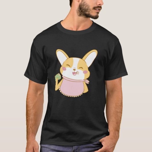 タマーレを食べるコーギー犬 メキシコ料理 Tシャツ (正面)