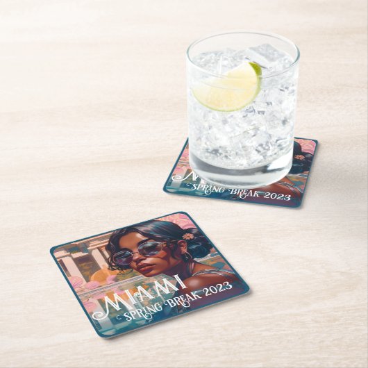 タミルウーマンマイアミリゾートプール絵画ズ スクエアペーパーコースター (インサイチュ)