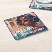 タミルウーマンマイアミリゾートプール絵画ズ スクエアペーパーコースター (アングル)